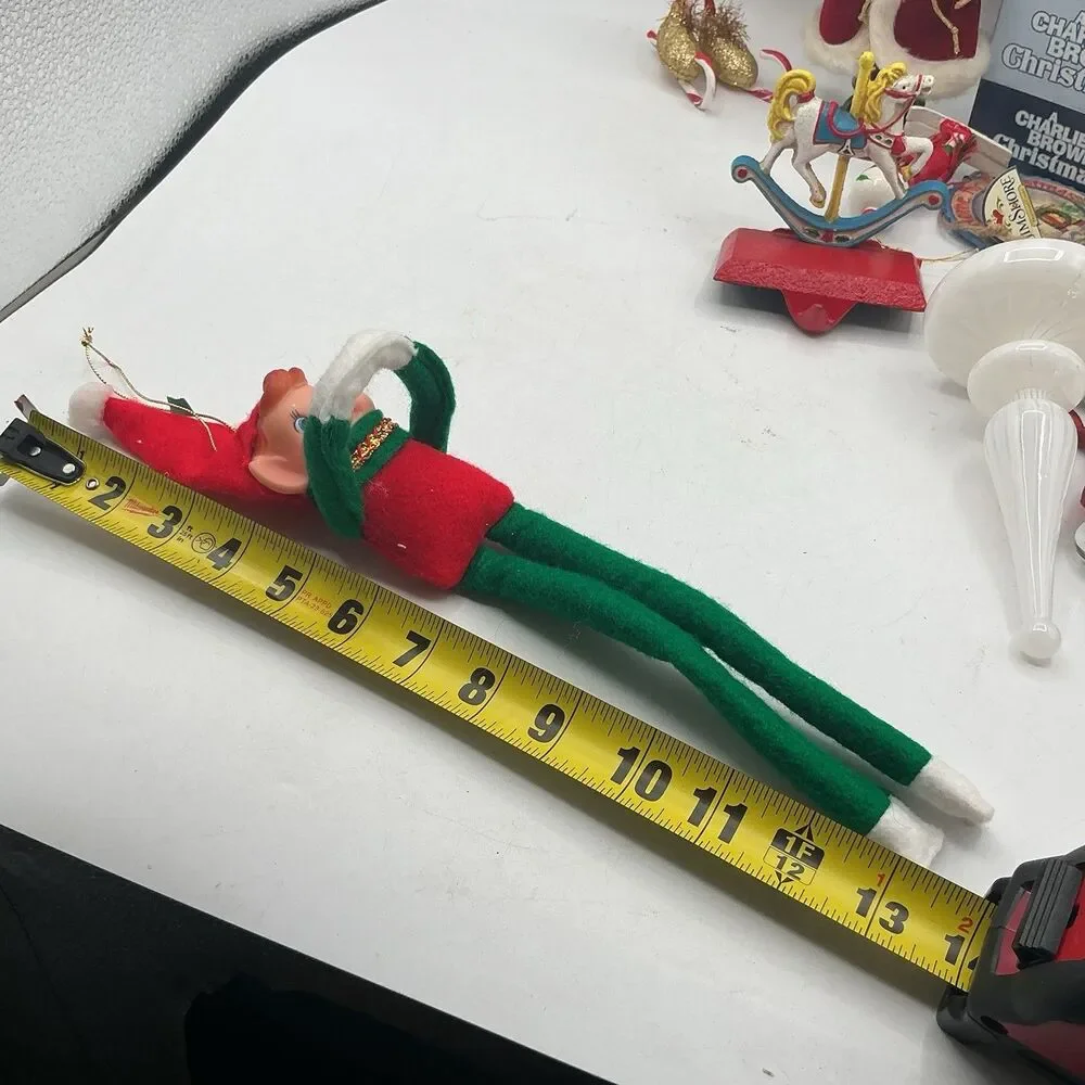 Vintage Knee Hugger Elf Christmas Ornament Pixie Felt Rubber Face 13”